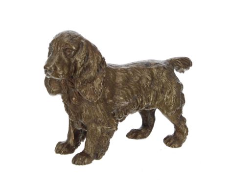 Small Austrian cast bronze figure of a spaniel, 4" wide, 3" high 