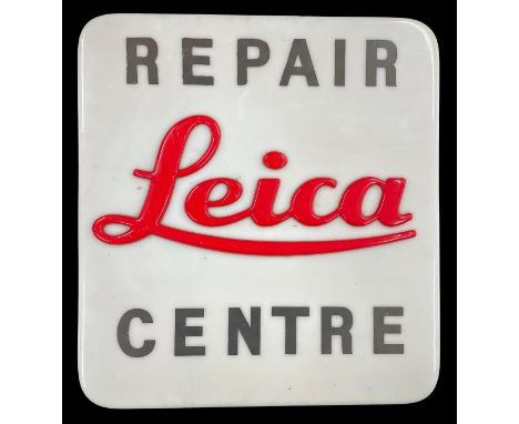 Large Leica Repair Centre perspex shop sign, enclosing a lamp behind, 25" wide, 27" high-* sold as a decorative accessory and