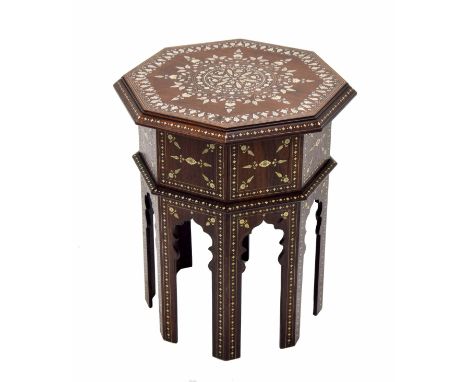 Good Anglo-Indian rosewood octagonal occasional table in the manner of M. Yusuf Ali & Sons, the top and side panels with ivor