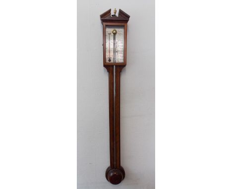 COMITTI HOLBORN MAHOGANY STICK BAROMETER MAHOGANY BOX LINE INLAID CASE, GLASS A/F