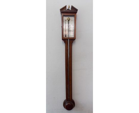 COMITTI HOLBORN MAHOGANY STICK BAROMETER MAHOGANY BOX LINE INLAID CASE, GLASS A/F