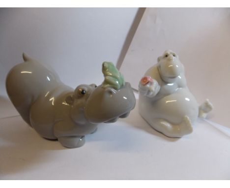 NAO LLADRO HIPPOPOTAMUS WITH FROG AND GORILLA WITH FLOWERS FIGURE GROUPS