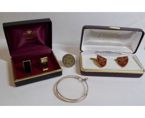 .925 SILVER GILT ENAMEL CUFFLINKS, PAIR OF OTHERS