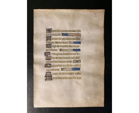 Medieval Illuminated Manuscript. A very fine, small leaf from a medieval Book of Hours, 8&Prime; x 5&frac12;&Prime;, illumina