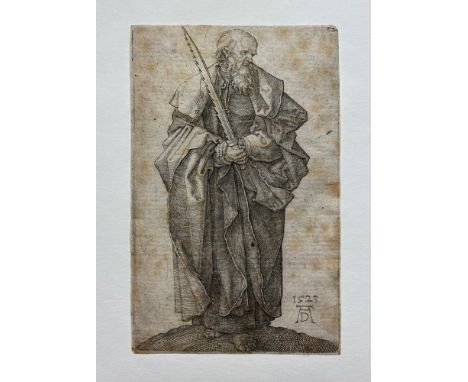 Albrecht D&uuml;rer (1471-1528). Saint Simon, engraving on laid paper, signed in the plate with monogram, dated 1523, later/w