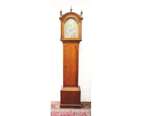 AN 18TH CENTURY OAK LONGCASE CLOCK by JOHN PEAT, DARLINGTON, with eight day movement, silent and strike action, engraved silv