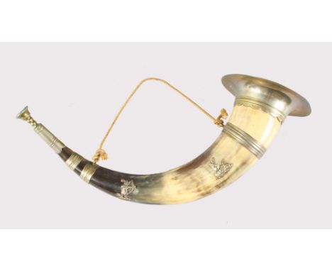 A SHERWOOD FORESTERS HORN BUGLE with plated mounts.