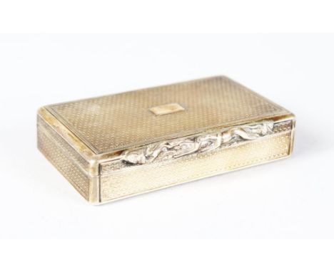 A GEORGE IV ENGINE TURNED RECTANGULAR SNUFF BOX. 7cms long.  London 1827.  Maker: IJ.  Engraved ............... Calcutta 28th