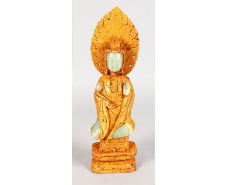 A CHINESE JADE AND GILDED GOD.  14ins high.