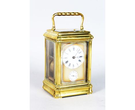 A GOOD 19TH CENTURY FRENCH BRASS CARRIAGE CLOCK by CHAUDE A GABRIEL ST., PALAIS ROYAL, PARIS, with alarm and repeat action. 6