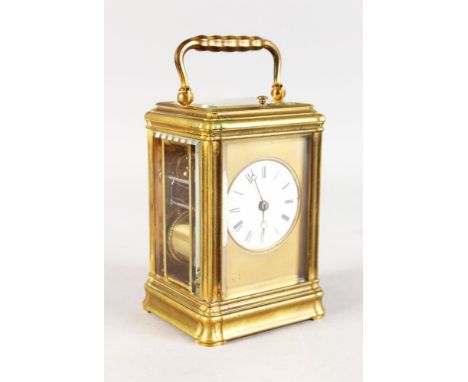 A GOOD 19TH CENTURY FRENCH BRASS ALARM CARRIAGE CLOCK. 4.5ins high.