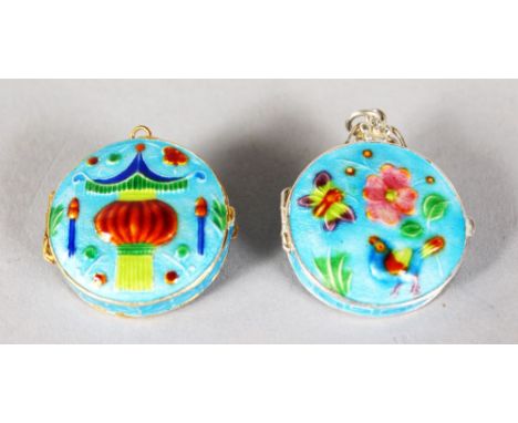 TWO SMALL CHINESE SILVER and ENAMEL LOCKETS.