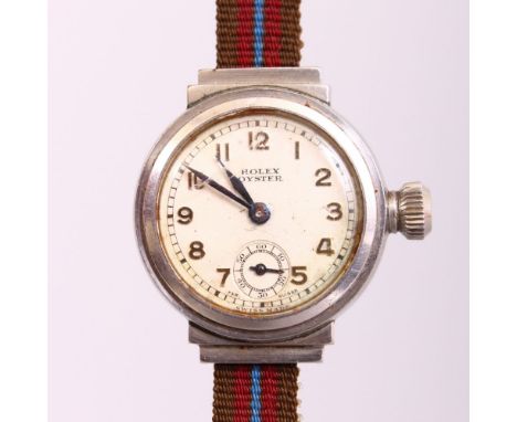 A LADIES ROLEX OYSTER WRISTWATCH with two-coloured strap, No. 65339.  In a Harrods box with original advertising leaflet.