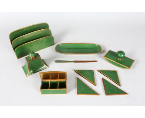 A GOOD GREEN ENAMEL DESK SET.