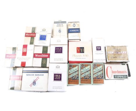 Eighteen vintage cigarette boxes. Including Woodbine, Players, Churchman, etc,