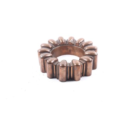 A 19th century copper ring jelly mould. Stamped '345'. With a fancy border, Diameter 16cm Condition Report: There are several