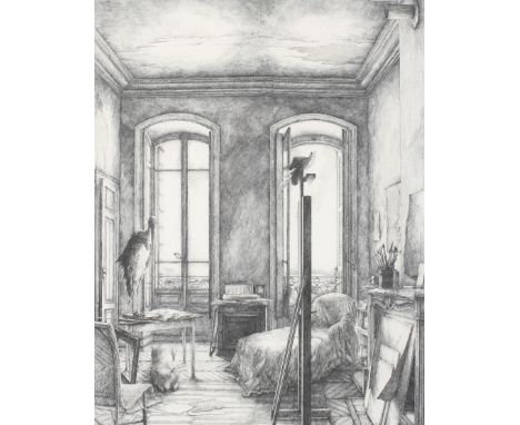 Erik Desmazieres (1948-) limited edition print, 'L'Atelier de Marc-Antoine 1986'. Etching No. 50/90, signed, dated, titled an