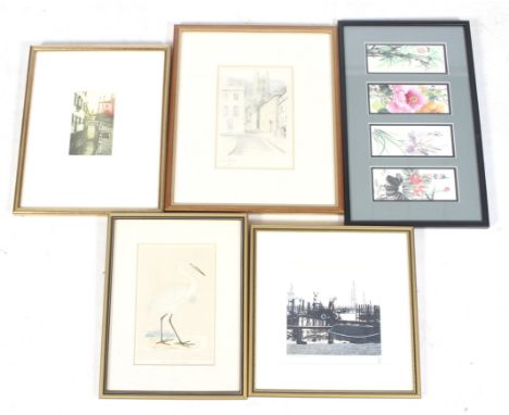 Five assorted framed prints some signed. Including 'Evening, River Blyth' ARD 03, no. 19/80, framed and glazed, 17cm x 17cm; 