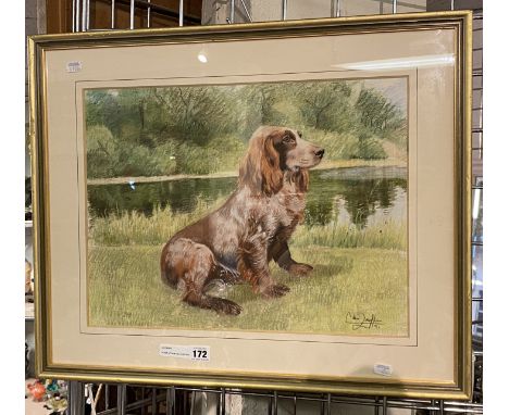 ADAM LATHAM (XXI CENTURY) ''PORTRAIT OF A DOG'' - PASTEL ON PAPER 40CMS X 55CMS