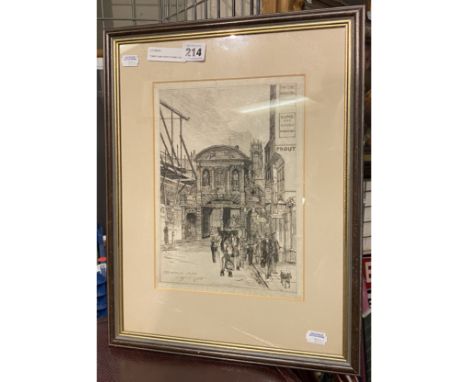 TEMPLE BAR 1876 ETCHING SIGNED GW 19CM X 27CM - FRAMED 33CM X 43CM