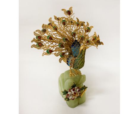 GILT METAL &amp; ENAMEL PEACOCK