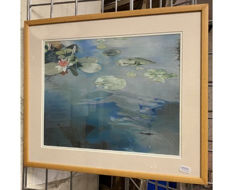 ''LILY POND'' PASTEL ON PAPER SIGNED BY THE ARTIST ON THE REVERSE 28CMS X 36CMS