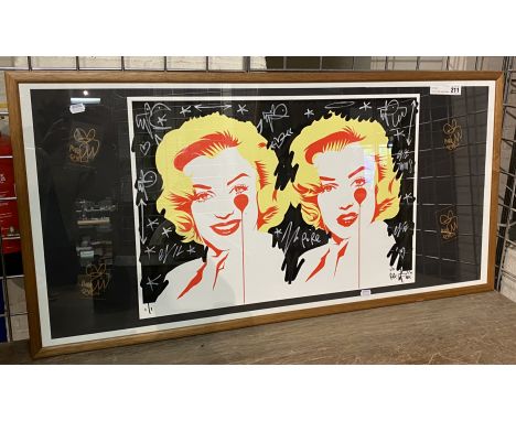 ONE OFF HAND FINISHED MARILYN MONROE PRINT BY PURE EVIL &amp; SIGNED - CERTIFICATE OF AUTHENTICATION ON REAR 47.5CMS (H) X 98