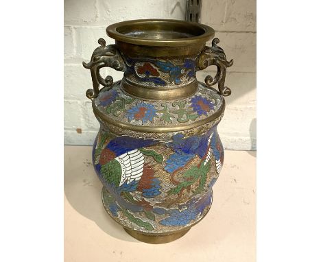 CLOISONNE GILT BRONZE &amp; ENAMEL - VASE 25.5CMS (H) APPROX