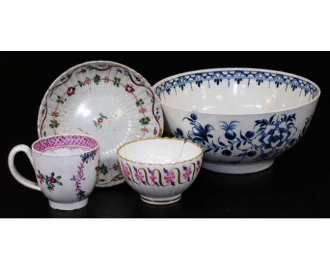 Various late 18th and early 19thC porcelain, comprising a porcelain slop bowl, c1780, with an inner floral and geometric bord