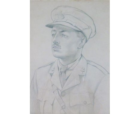 Sibyl Ashmore (fl.1918).  Irish Officer portrait, quarter profile, facing sinister, pencil, signed and dated 1918, 37cm x 27c