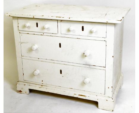 A painted pine chest, of two short and two long drawers, on bracket feet, 80cm H, 101cm W, 54cm D. 