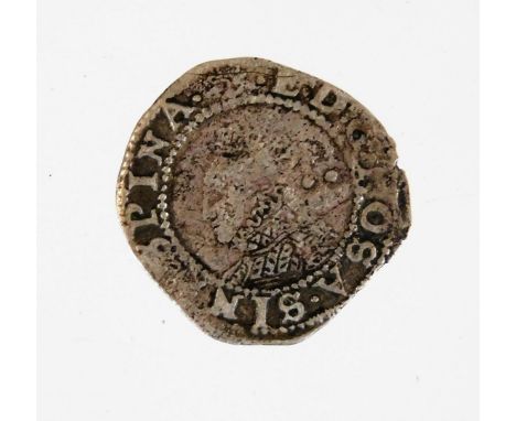 An Elizabeth I hammered silver penny, with long cross over coat of arms, crowned bust facing left, 14mm. 