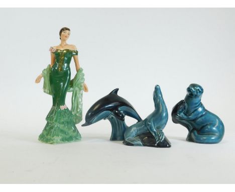 A Coalport limited edition figure Jade , no. 625/7500, printed marks beneath, with certificates, 25cm H and three Wade items.