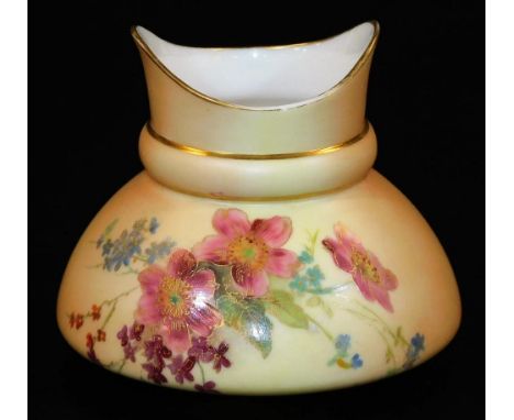 A Royal Worcester blush ivory squat vase, decorated with flower sprays, shape code 991, puce marked, 1898, 8.5cm H.  There is