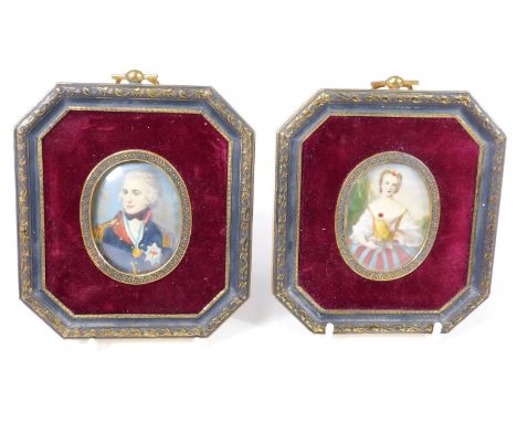20thC English School.  Admiral Lord Nelson, portrait miniature, gouache, quarter profile, 7cm x 5cm, in elaborate mounted fra