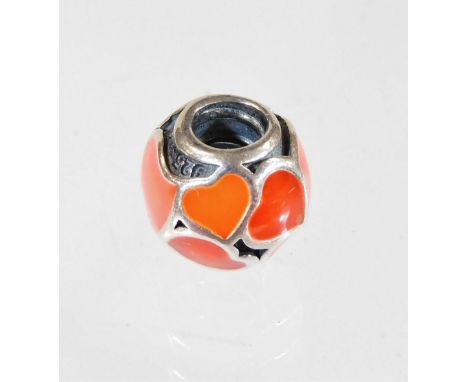 A Pandora charm, with red enamel heart design, marked 925 ALE, 4.4g all in.  