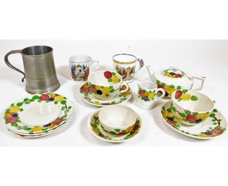 A Pewter tankard, 12cm H, Royal commemorative cup, part tea service, etc. (a quantity)  