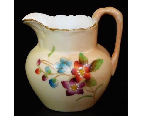 A Royal Worcester blush ivory ewer,  decorated with flower sprays, shape code G1022, marked M Mature, 1907, 5cm H.  (restored