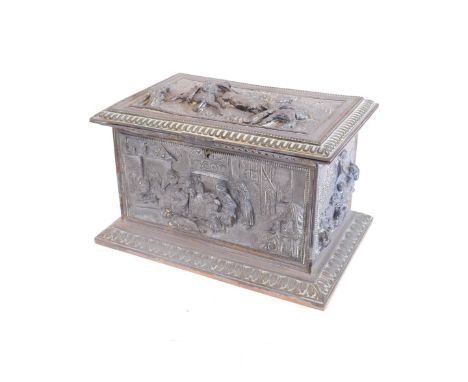 A French LLE T Rapge basket, of rectangular form, raised with various classical hunting scenes, with plain interior, on a rep