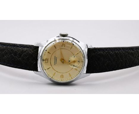 JUNGHANS VINTAGE ARMBANDUHR, Edelstahlgehäuse mit leicht elfenbeinfarbenem Zifferblatt mit goldfarbenen römischen Zahlen und 