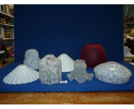 Nine glass vintage Light shades including coolie, marbled, etc.