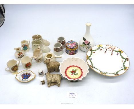 A small quantity of china including crested ware, Royal Copenhagen Christmas bowl, Villeroy & Boch dish, Royal Worcester "Hat