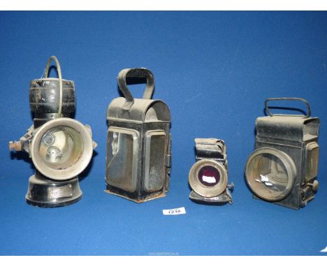 A Lucas 'King of the Road' car lamp, Railway lamp etc., some a/f.