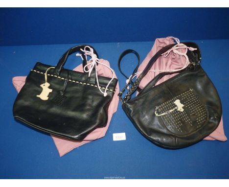A small black leather Radley Handbag with stitching decoration and with tag and dust bag.