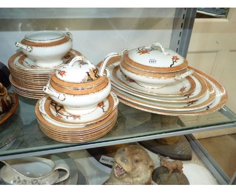 A Burleighware 'Hampton' Dinner service comprising three meat plates, five dinner plates, nine breakfast plates, tea plates, 