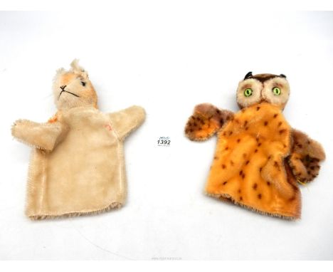 Two 1950's-1960's Steiff puppets 'Possy' Squirrel and Owl.
