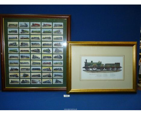 A set of 50 W.D. & H.O. Wills Railway Engine cards, framed and glazed both sides, 18 1/2" x 20 1/2", together with a colour P