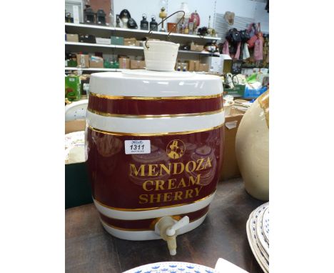 A ceramic sherry cask with drip bowl by Dexham International Ltd.