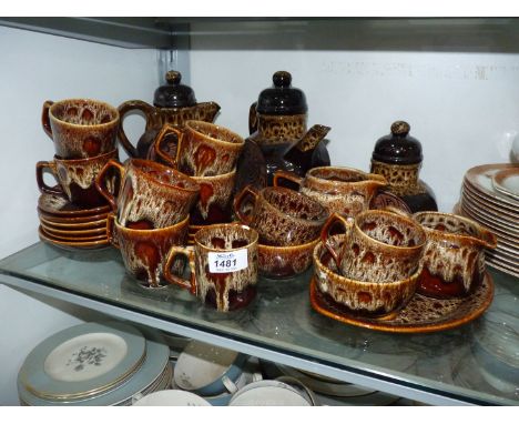 A Fosters Studio Pottery Cornwall, 26 piece coffee set, plus extra cups and saucers.