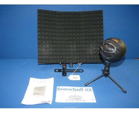 A Snowball ICE USB Microphone, as new with foam studio reflection screen, tripod and drawstring bag.